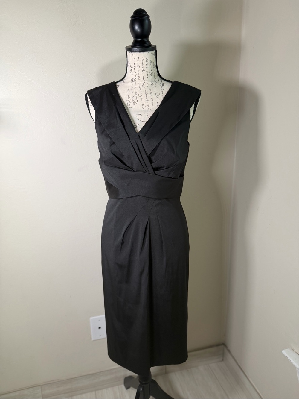White House Black Market Black Draped V-Neck Midi Dress